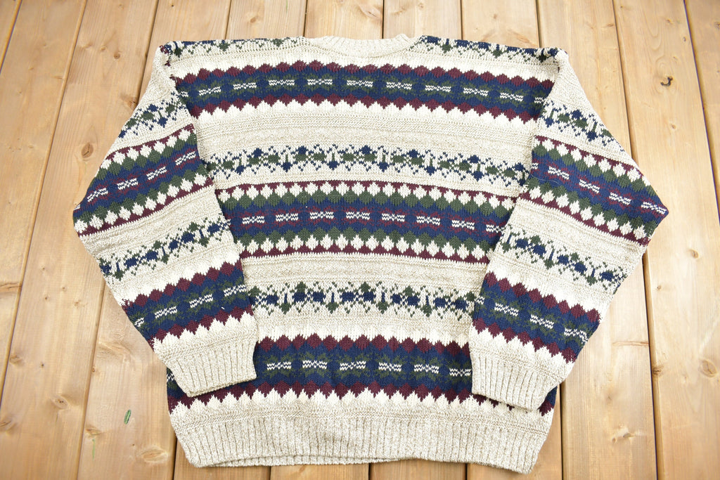 Vintage 1990s Town Craft Knitted Sweater  Vintage 90s Crewneck  Pattern Sweater  Outdoorsman  Pullover Sweatshirt  Made in USA