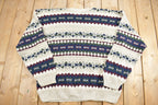 Vintage 1990s Town Craft Knitted Sweater  Vintage 90s Crewneck  Pattern Sweater  Outdoorsman  Pullover Sweatshirt  Made in USA