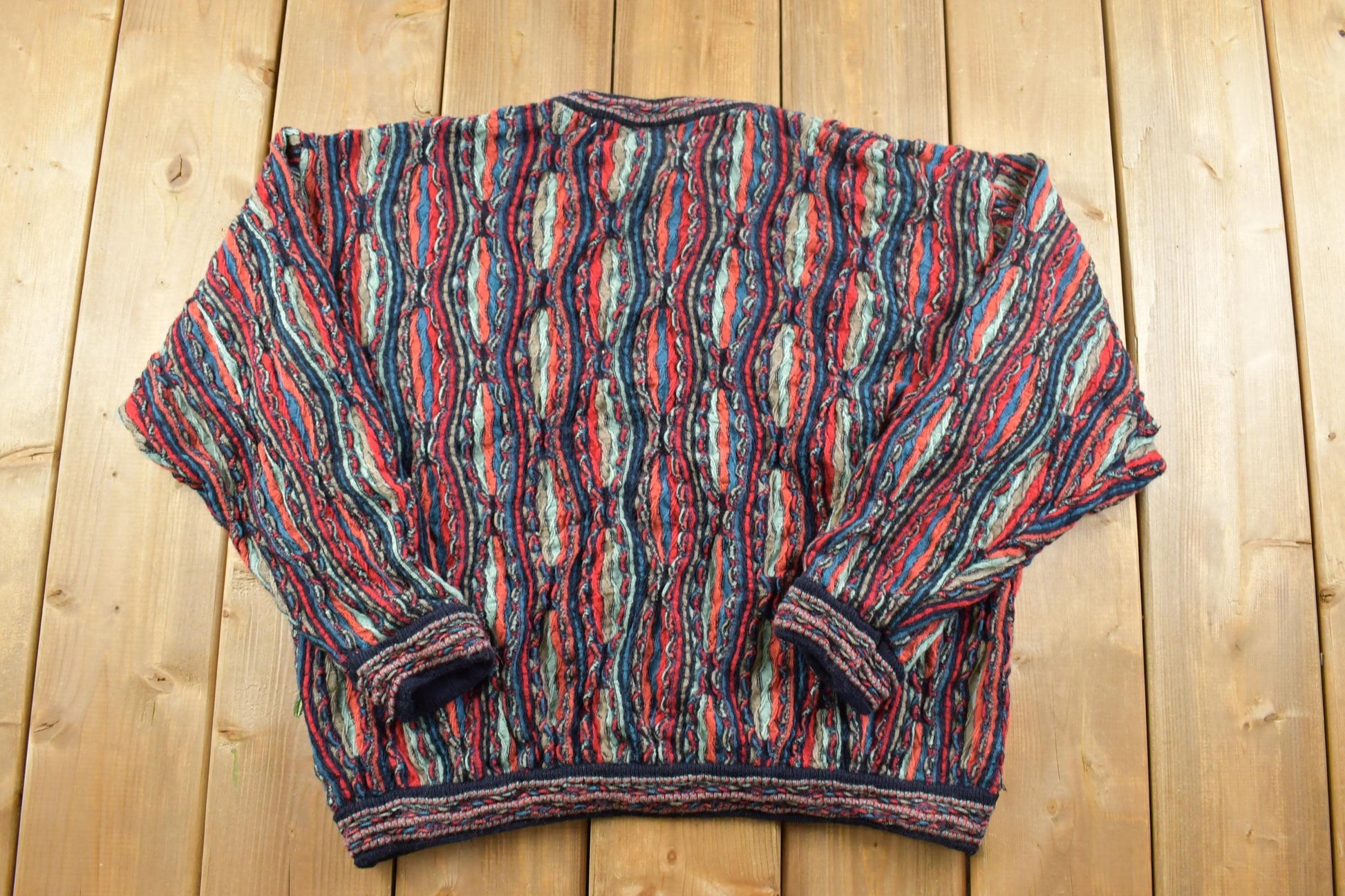 Vintage 1990s Gecco Australia Pure Marino Wool 3D Colored Cable Knit Crewneck Sweater