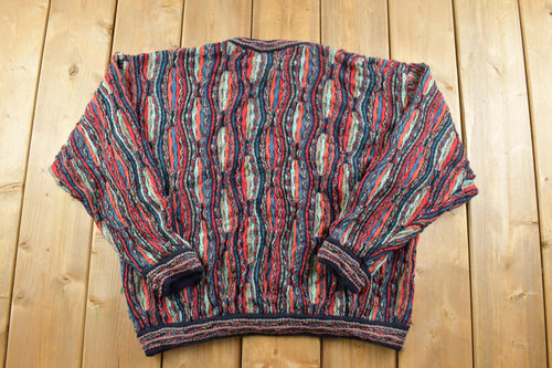 Vintage 1990s Gecco Australia Pure Marino Wool 3D Colored Cable Knit Crewneck Sweater / Vintage 90s Crewneck / Abstract Patterns