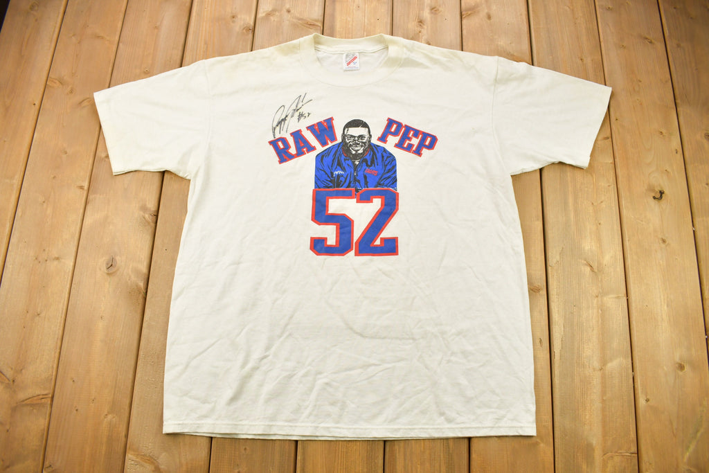Vintage 1990s Raw Pep #52 New York Giants NFL Graphic T-Shirt