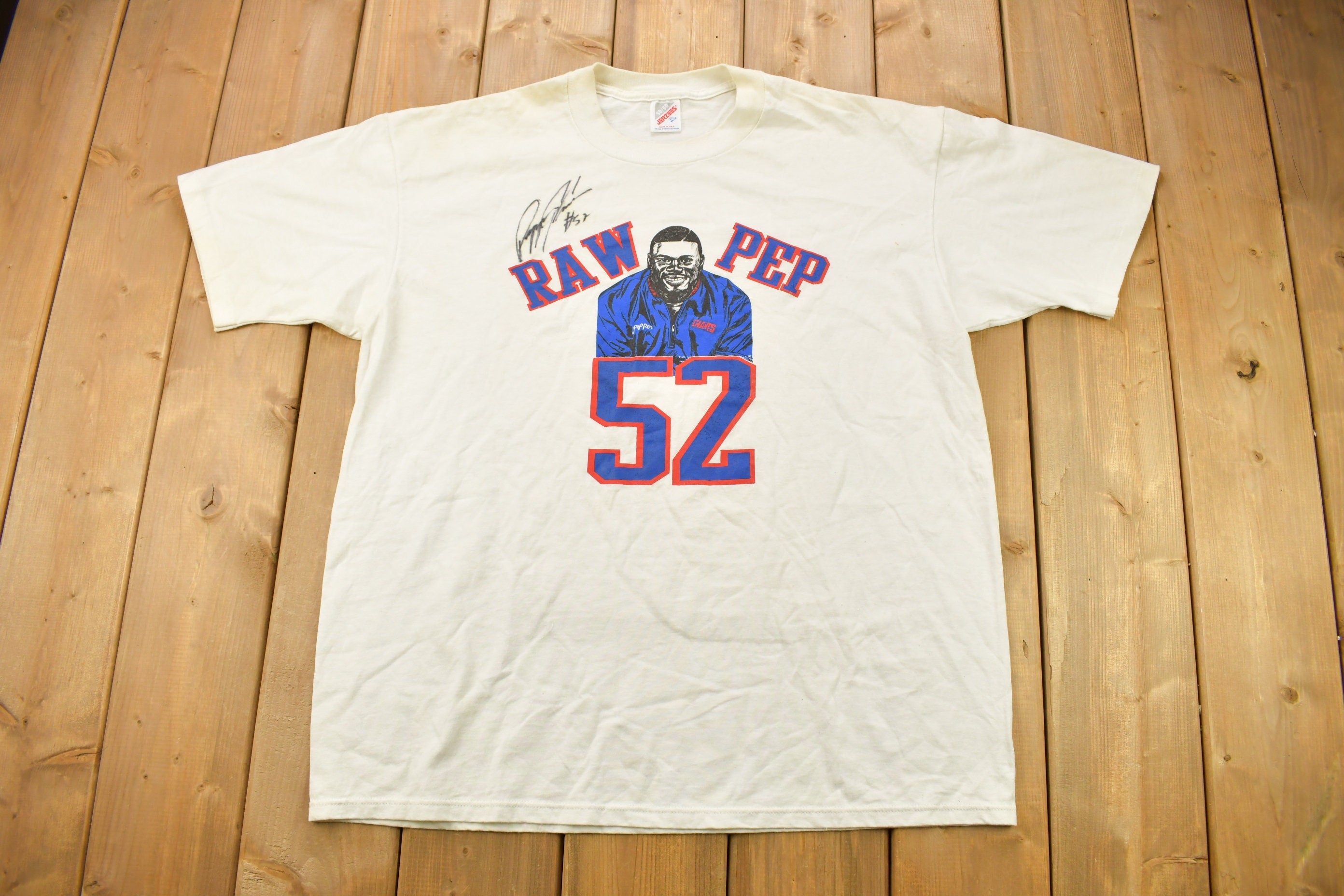 Vintage 1990s Raw Pep #52 New York Giants NFL Graphic T-Shirt