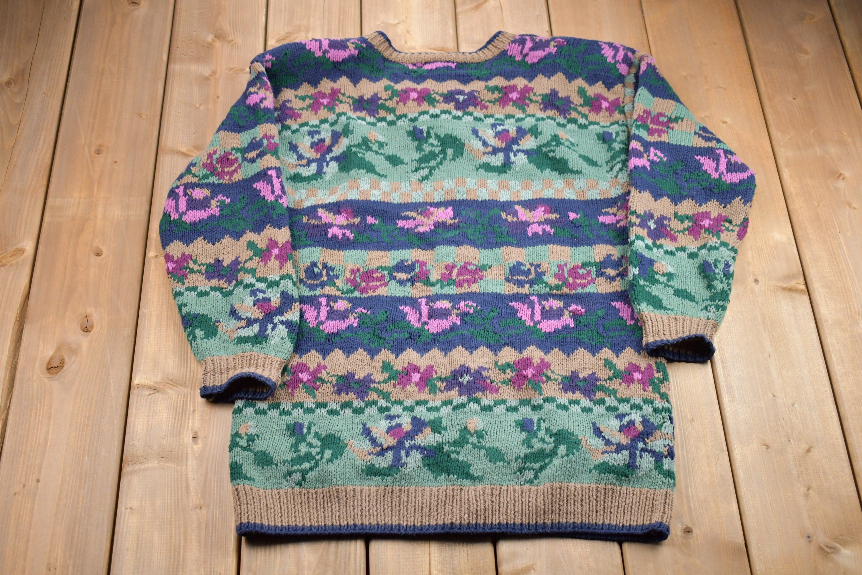 Vintage 1990s Paris Sport Club Floral Knitted Cardigan