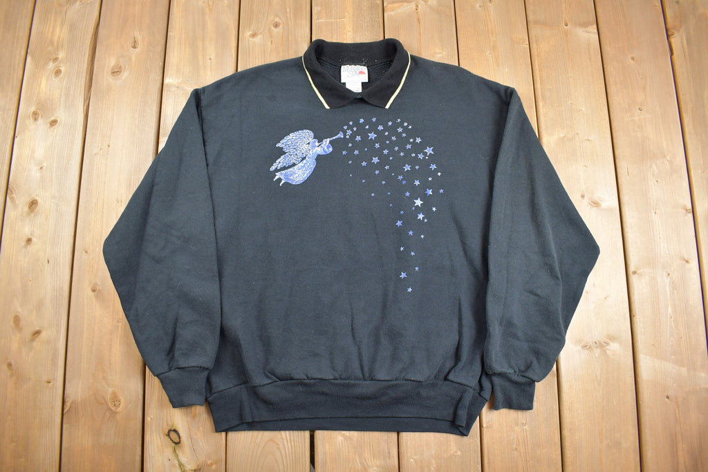 Vintage 1990s Cute Angel Double Collar Crewneck Sweater