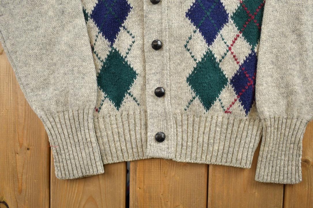 Vintage 1990s Preswick Moore 100% Shetland Wool Knit Cardigan Sweater