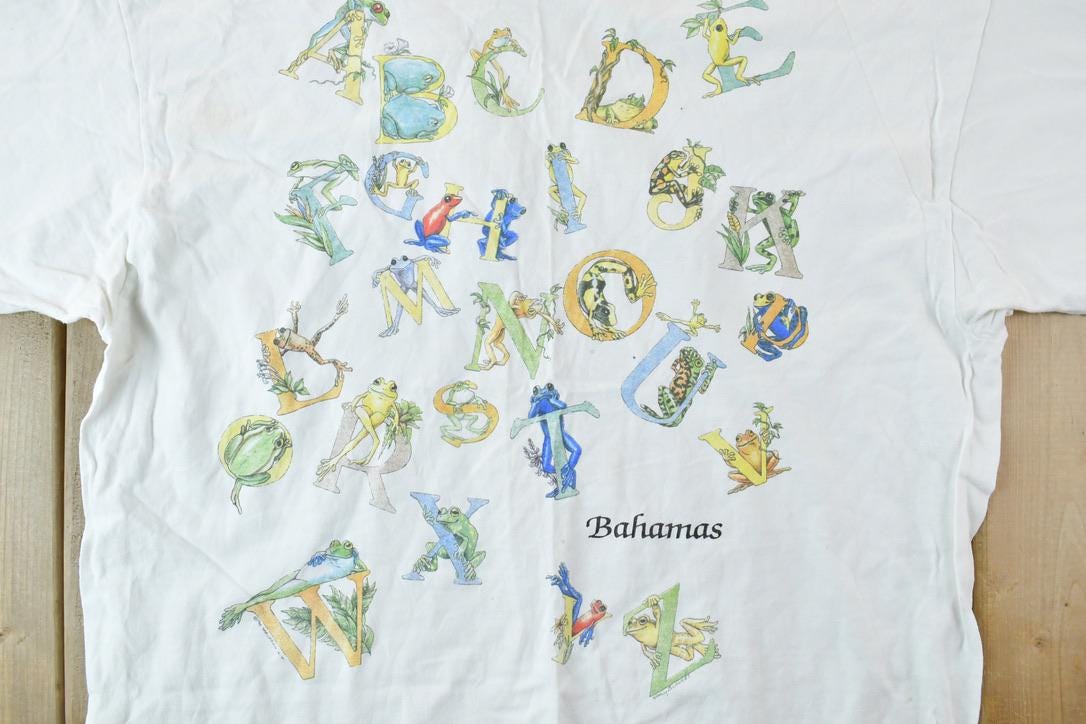 Vintage 1990s Bahamas Alphabet Frogs Souvenir T-Shirt