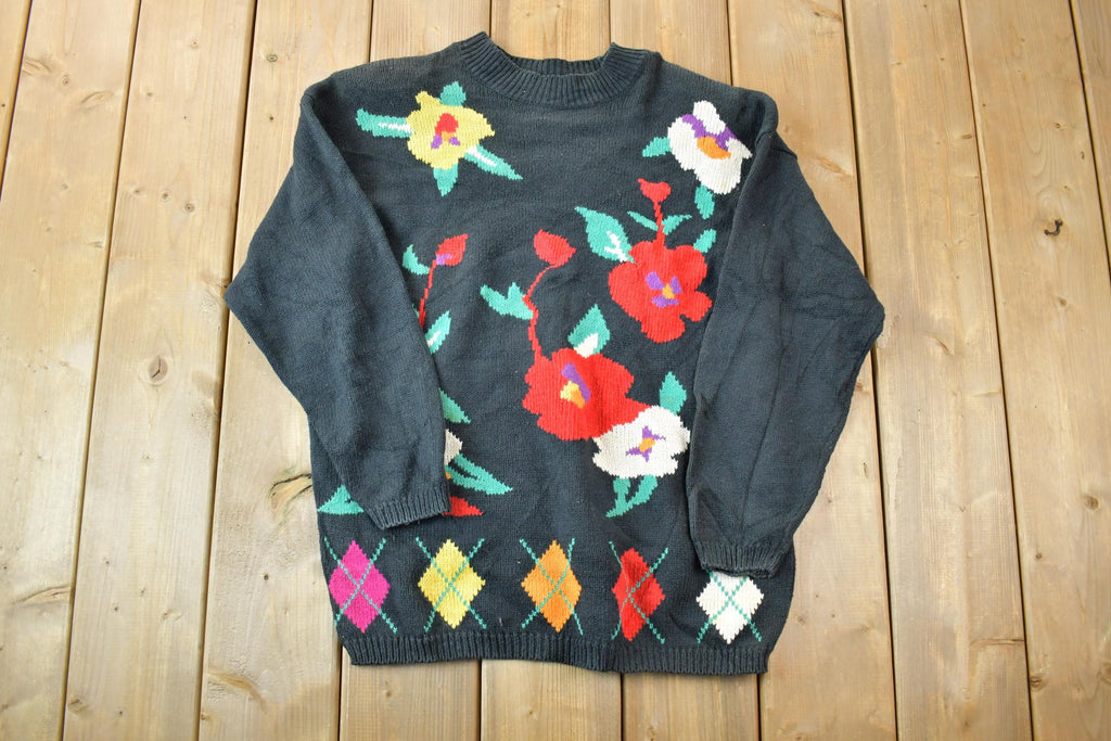Vintage 1990s Images By Duet Floral Knit Crewneck Sweater