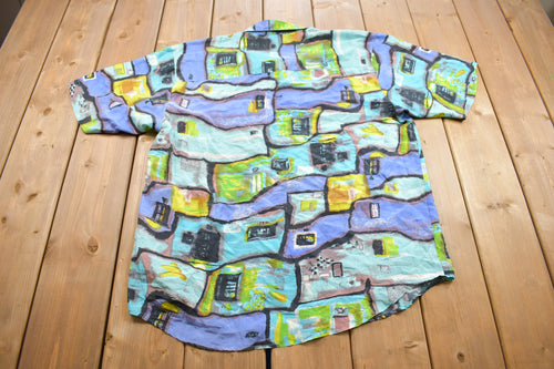 Vintage 1990s MTO International 100% Silk Button Up Shirt / Abstract Pattern / Casual Shirt / Formal Shirt / 80s Theme Party