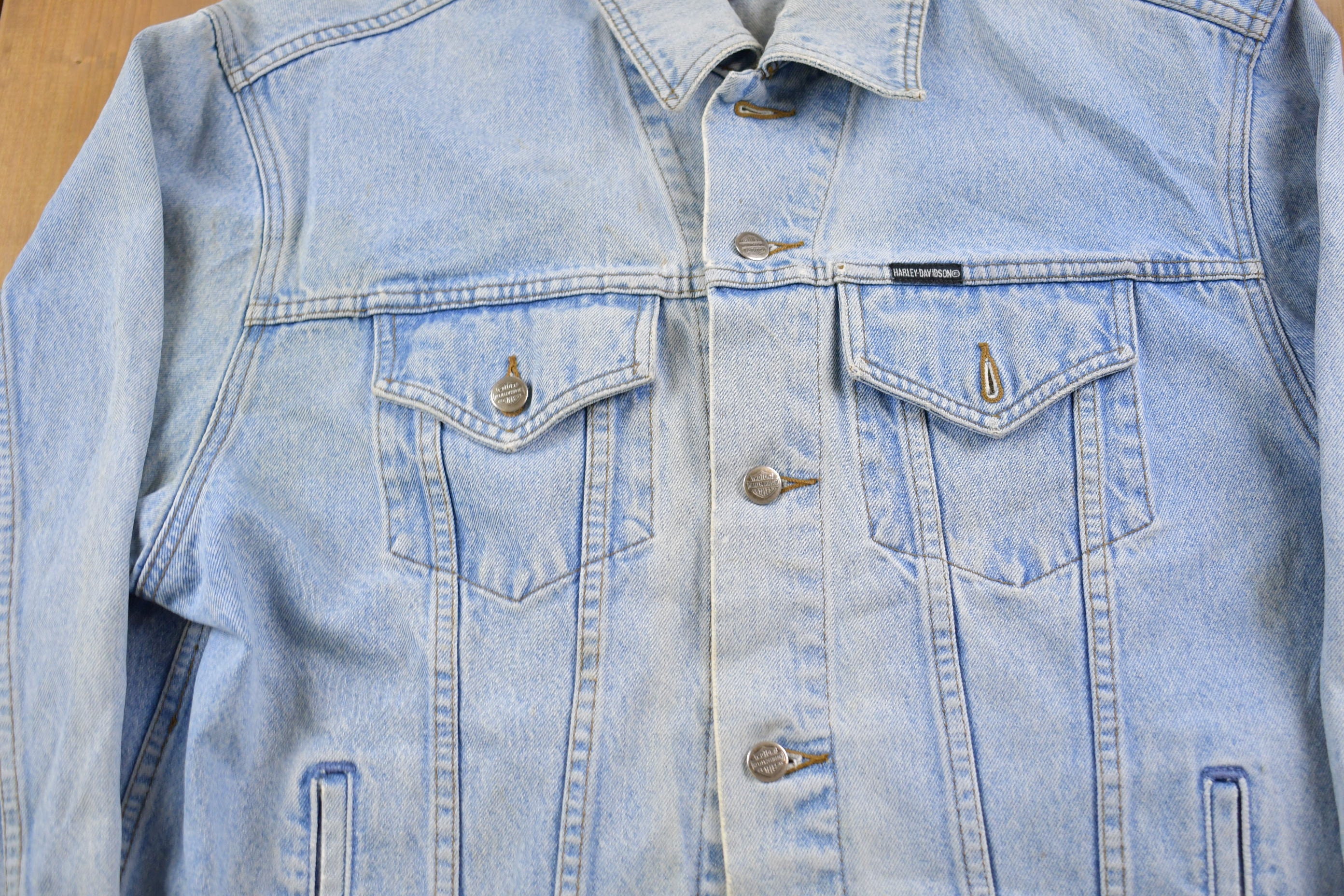 Vintage 1990s Harley Davidson Biker Blues Denim Jean Jacket