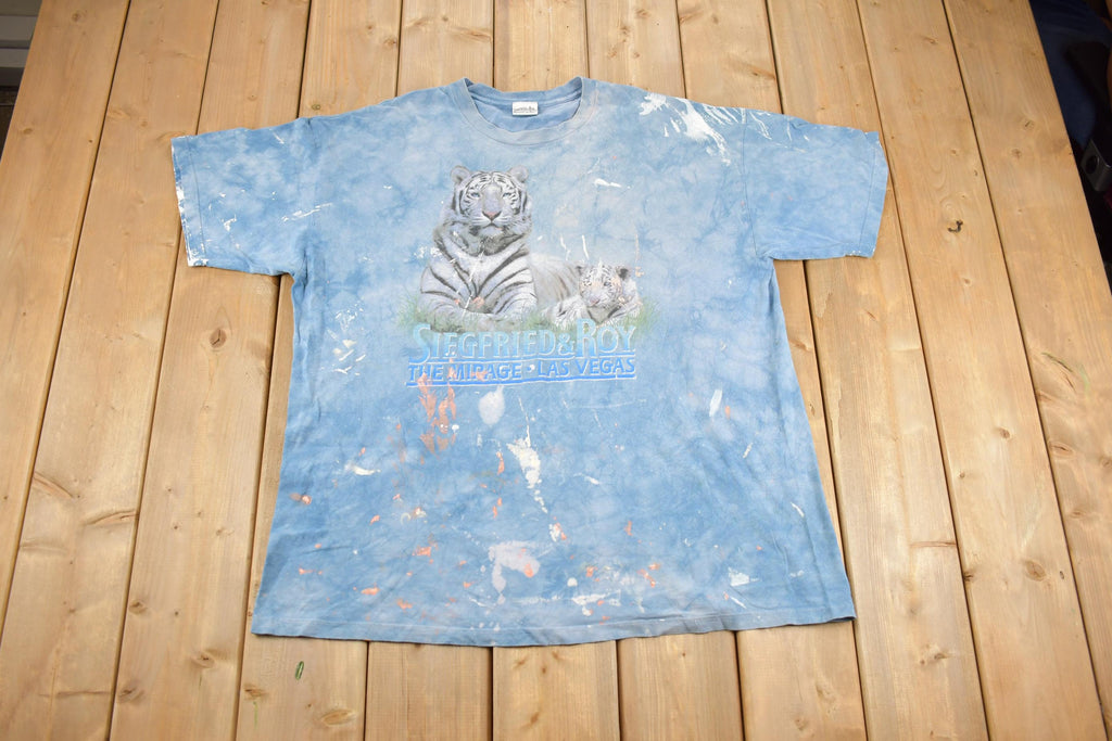Vintage 1990s Siegfried & Roy White Tiger Paint Splattered Tie Dye Shirt