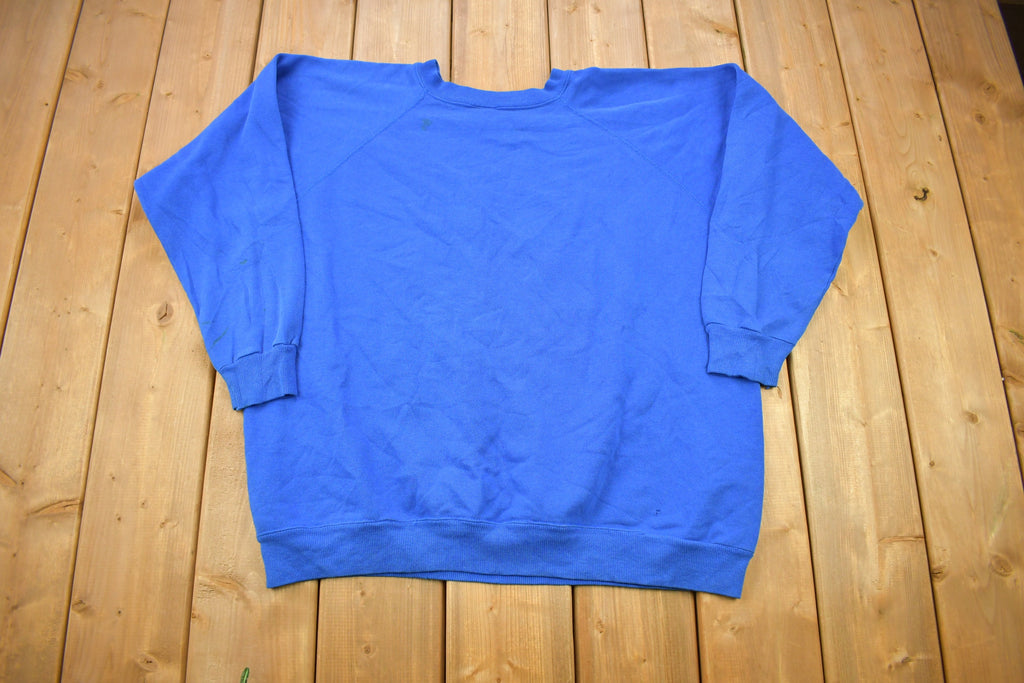 Vintage 1980s Hanes Her Way Blank Blue Raglan Crewneck Sweatshirt
