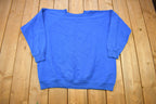 Vintage 1980s Hanes Her Way Blank Blue Raglan Crewneck Sweatshirt