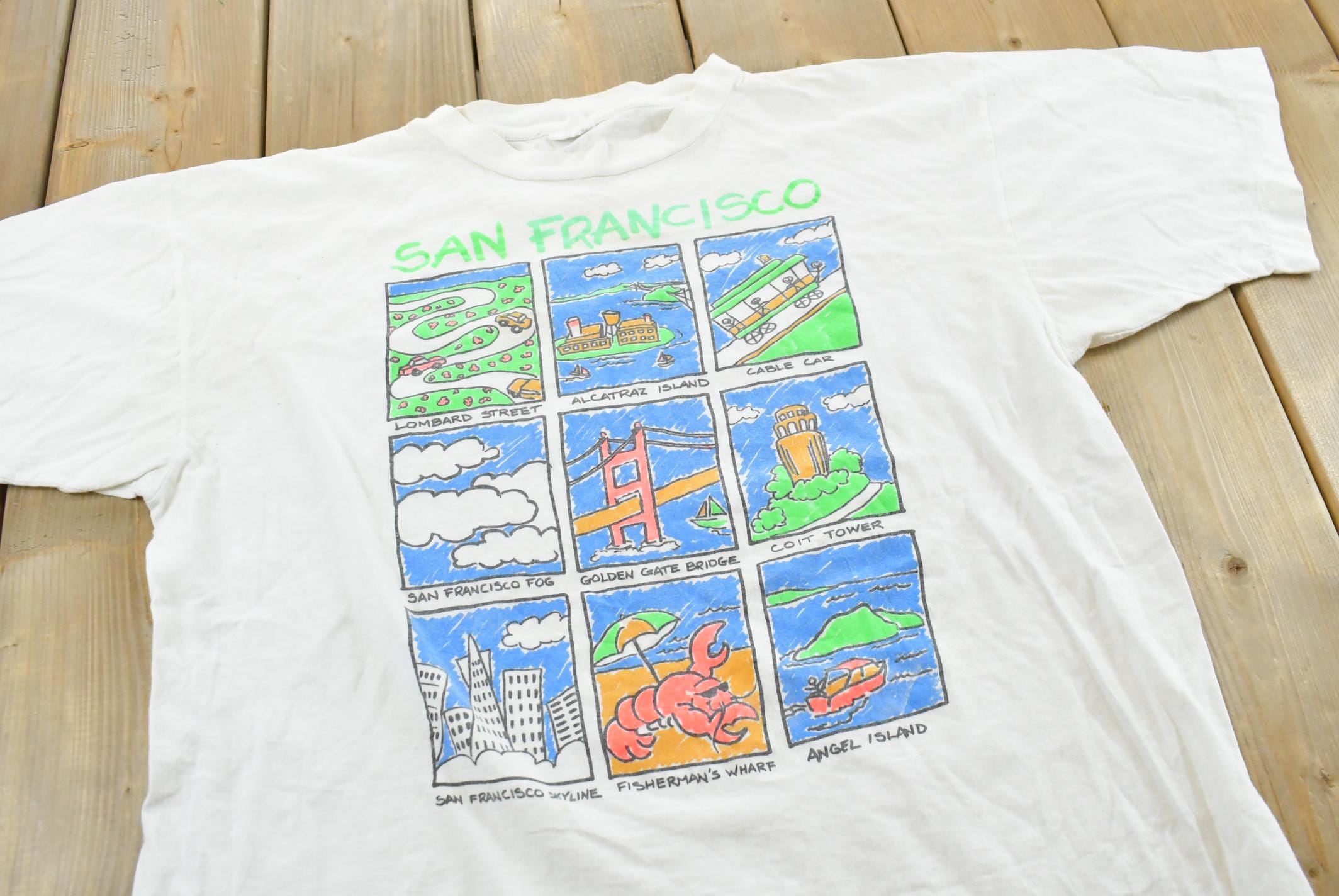 Vintage 1990 San Francisco Golden Gate Bridge Landmarks Souvenir T-Shirt Men's L