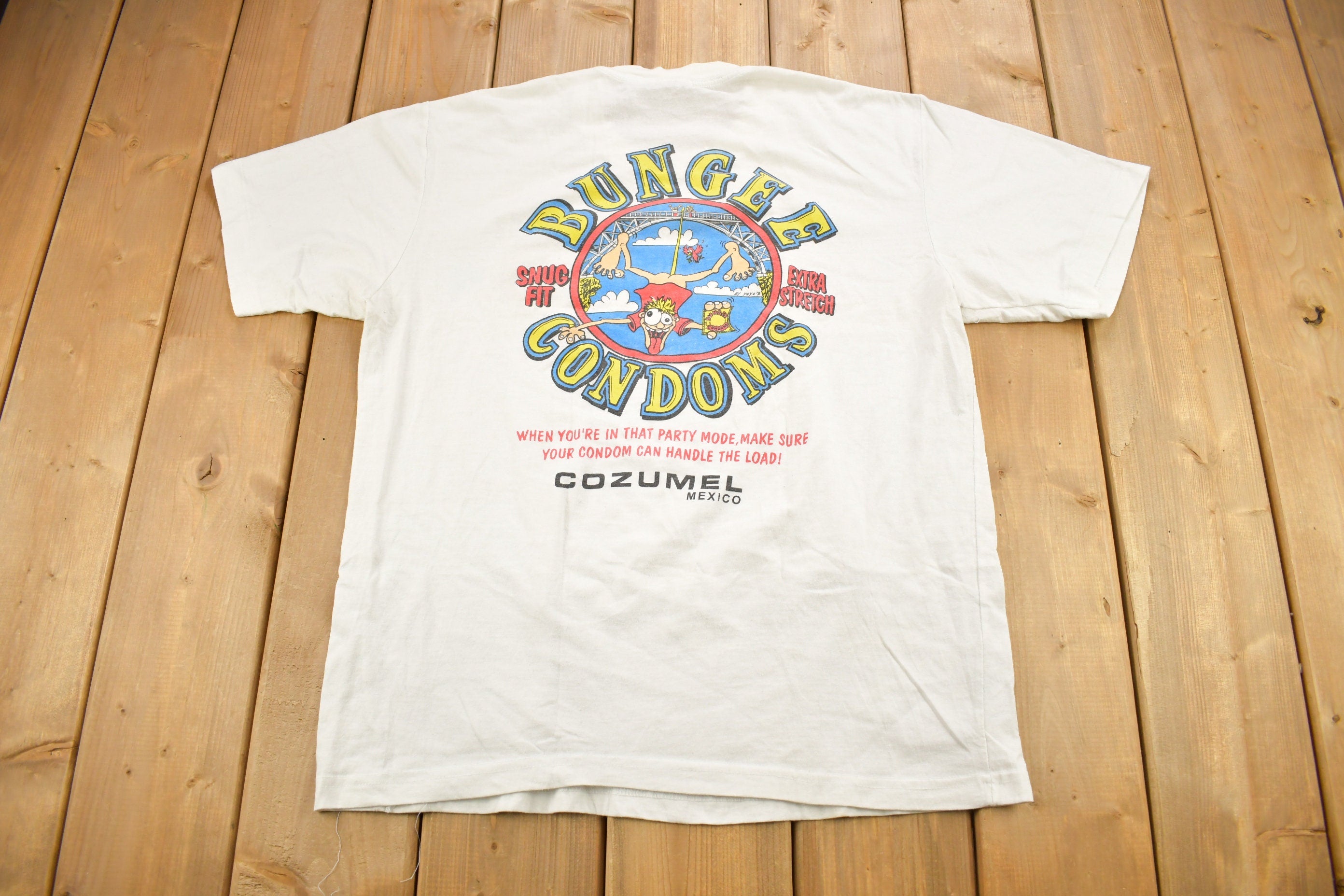 Vintage 1990s Bungee Condoms Cozumel Mexico Souvenir T Shirt