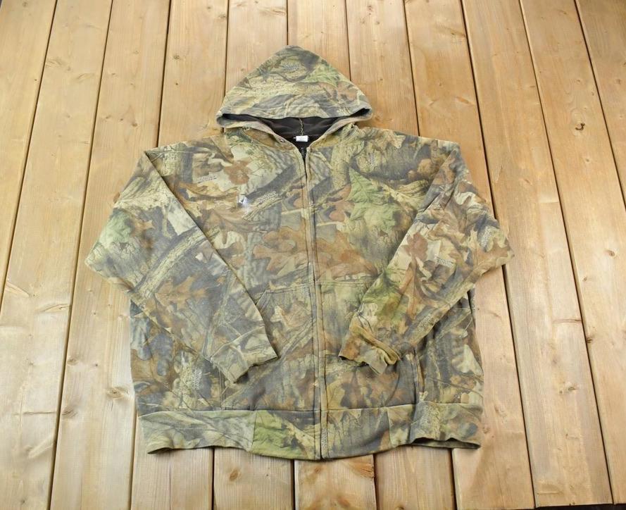 Vintage Early 1990s Ace Sportswear Realtree Camo Full Zip Graphic Hoodie