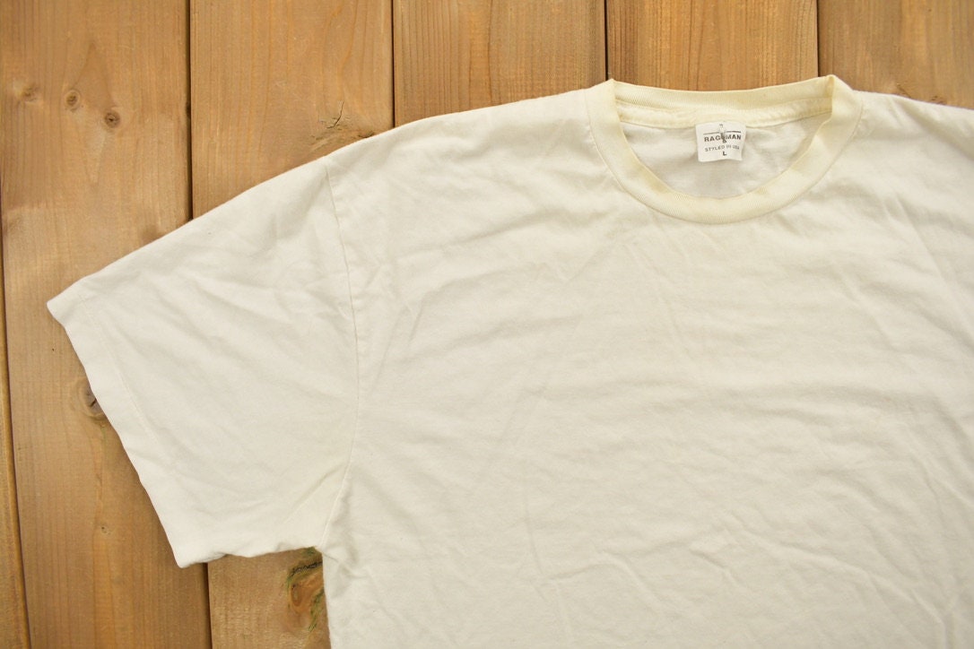 Vintage 1980s Blank White T Shirt / Made in USA / Vintage T Shirt / Streetwear / Single Stitch / Ragman