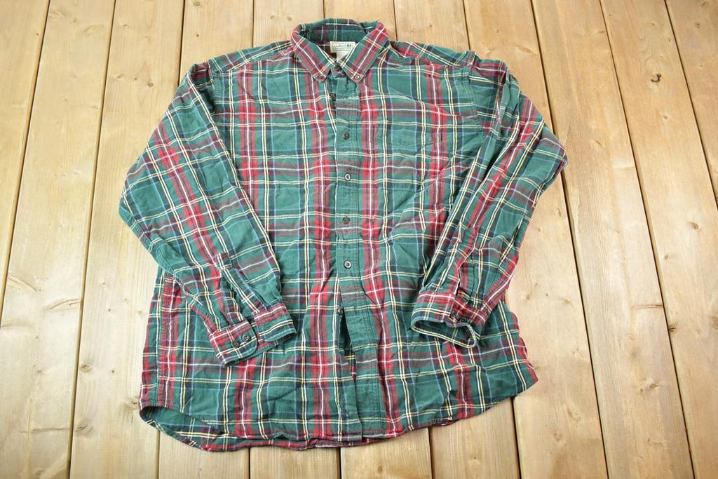 Vintage 1990's LL Bean Plaid Button Up Western Shirt Made In USA