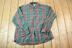 Vintage 1990's LL Bean Plaid Button Up Western Shirt Made In USA