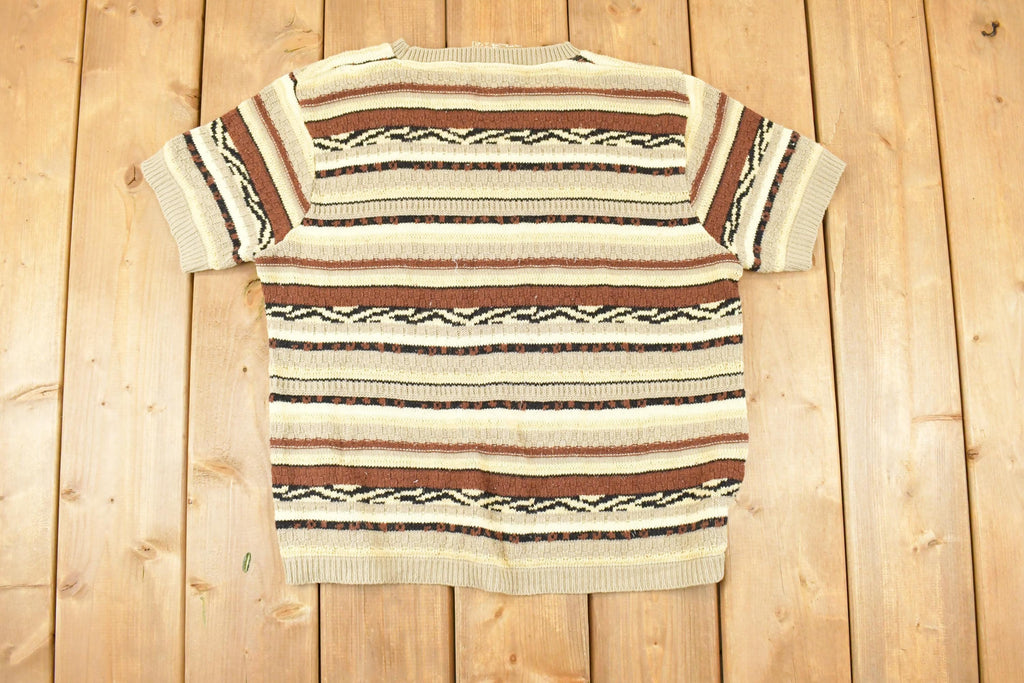 Vintage 1990s Rican Collection Abstract Striped Knit Crewneck Sweater Womens L