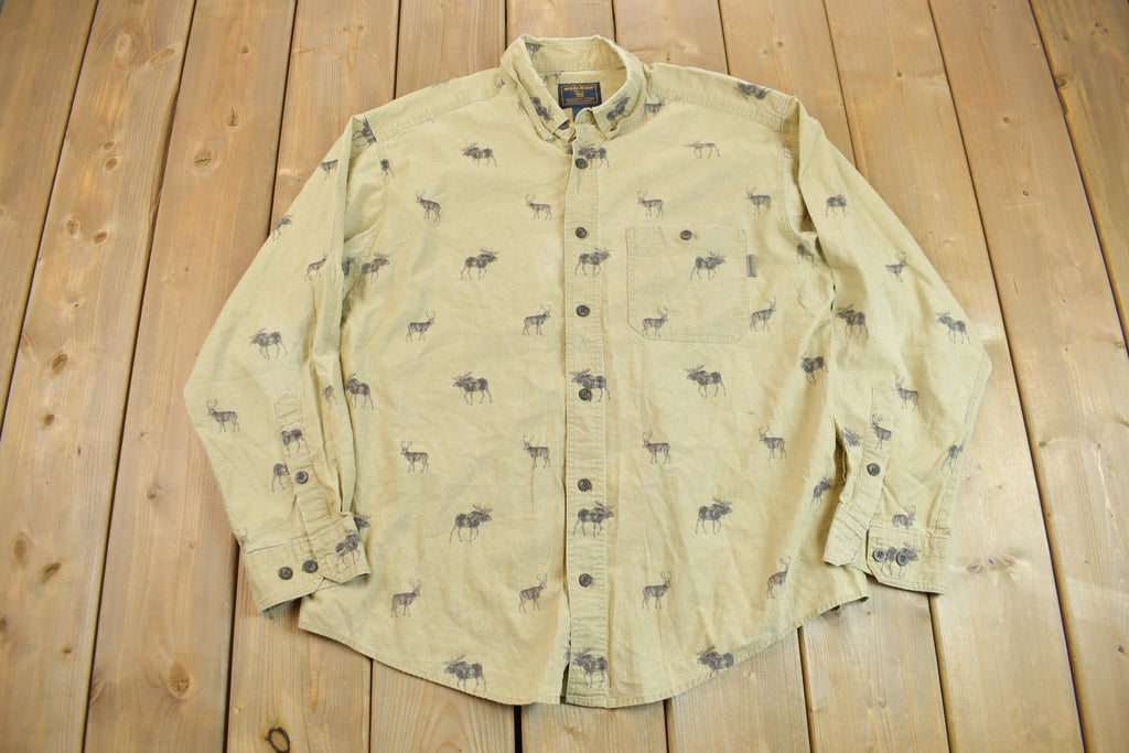 Vintage 1990s Woolrich Moose All Over Pattern Button Up Shirt