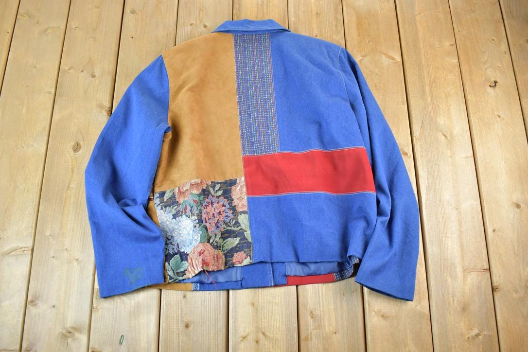 Vintage 1990s Koret City Blues Patchwork Button Up Sweater Jacket