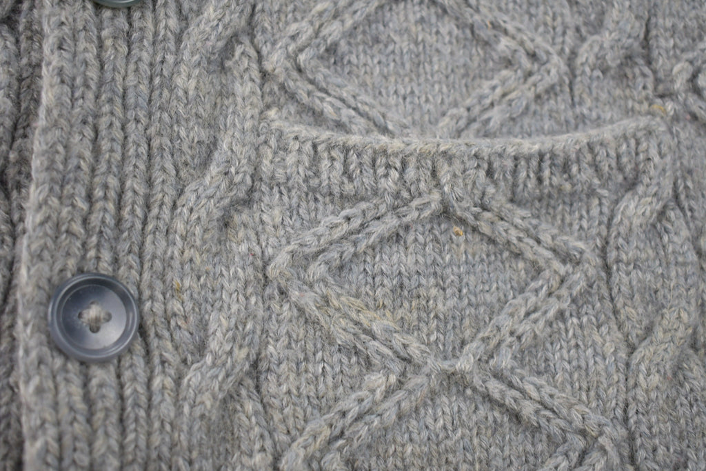 Vintage 1980s 3D Grey Cable Knit Cardigan Sweater