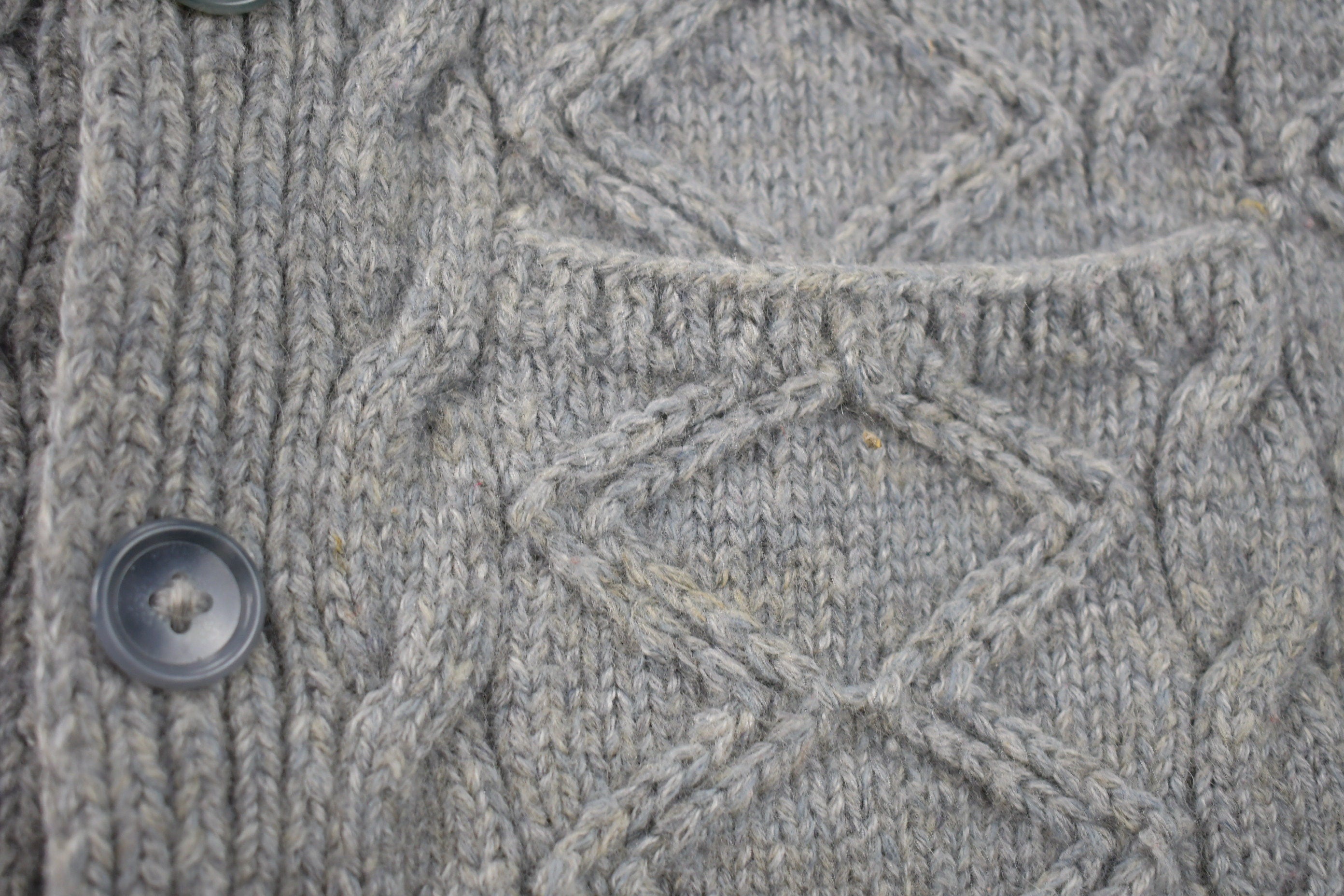 Vintage 1980s 3D Grey Cable Knit Cardigan Sweater