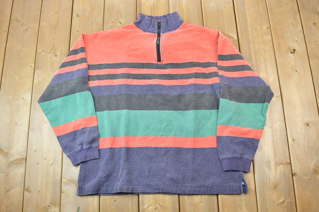 Vintage 1990s Gap Quarter Zip Mock Neck Striped Sweatshirt