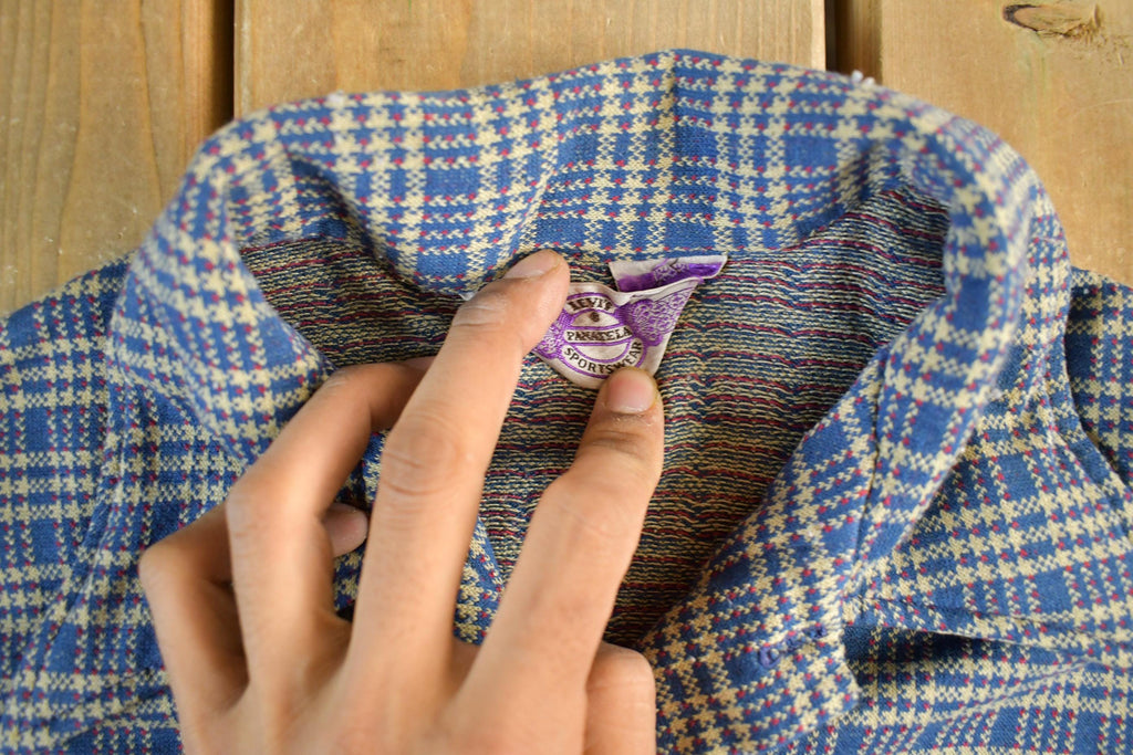 Vintage 1970s Levis Panatela Plaid Button Up Polo Shirt Men's Medium