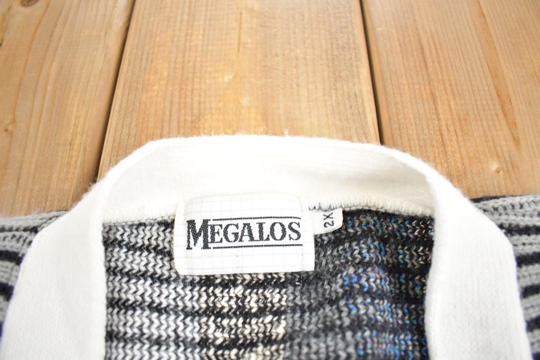Vintage 1990s Megalos Abstract Pattern Knit Cardigan Sweater