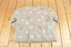 Vintage 1990s Karen Scott Wool Knit Floral Cardigan Sweater Womens L / Abstract Pattern 3D / 90s Knitted Top