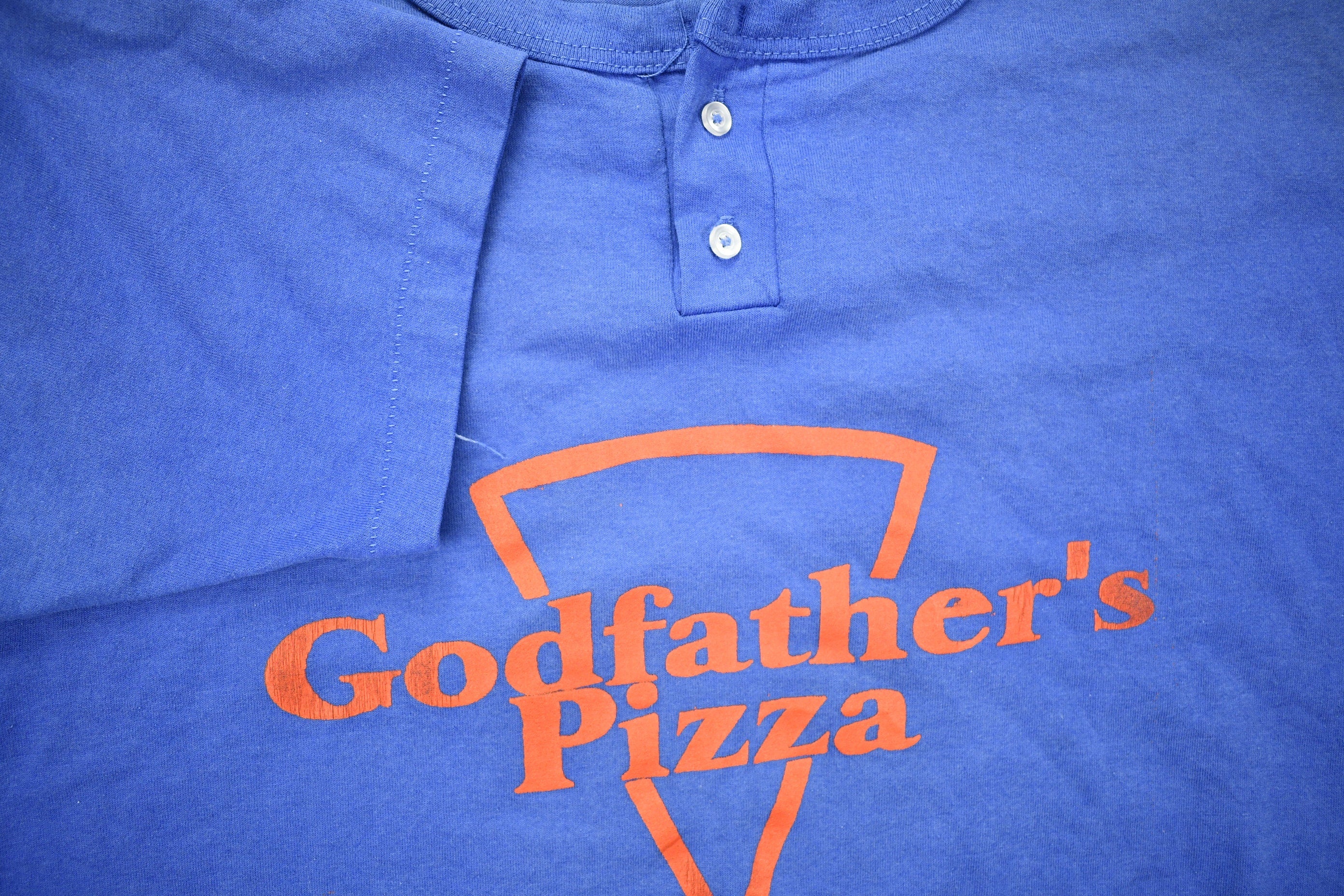 Vintage 1990s Godfather's Pizza Graphic Henley T-Shirt