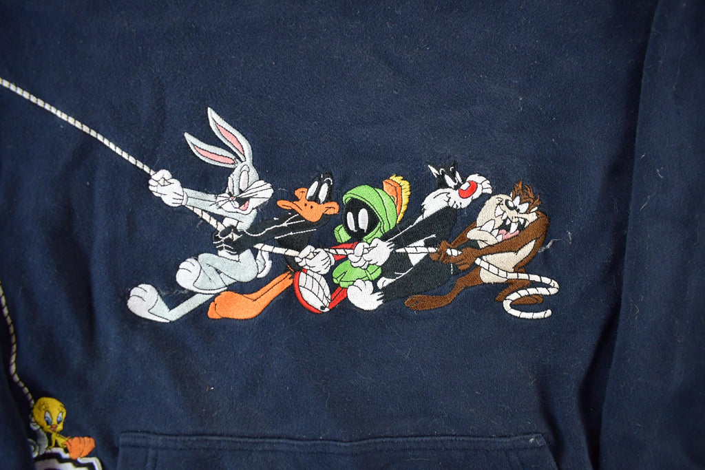 Vintage 1990s Looney Tunes Embroidered Hoodie / Vintage Sweatshirt / Vintage Warner Bros / Tweety / Patchwork / Men's Medium