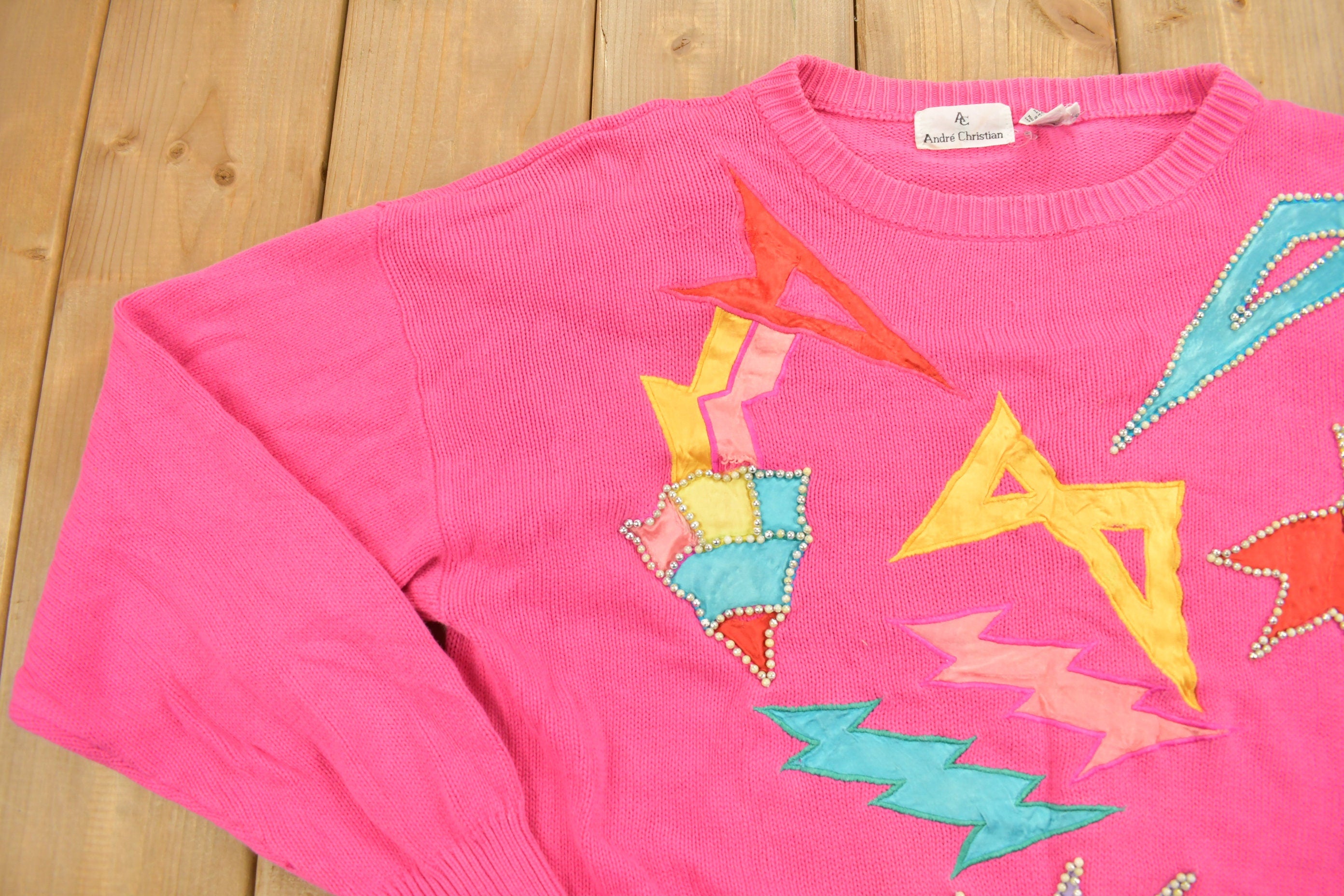 Vintage 1990s Andre Christian Embroidered Knitted Sweater