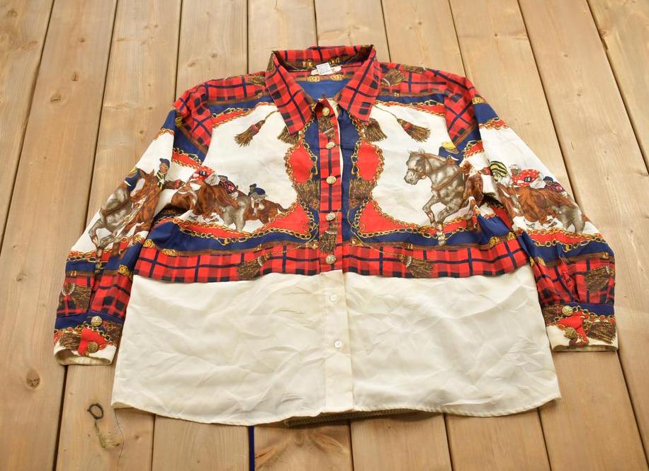 Vintage 1990s Womens Western Graphic Button Up Shirt