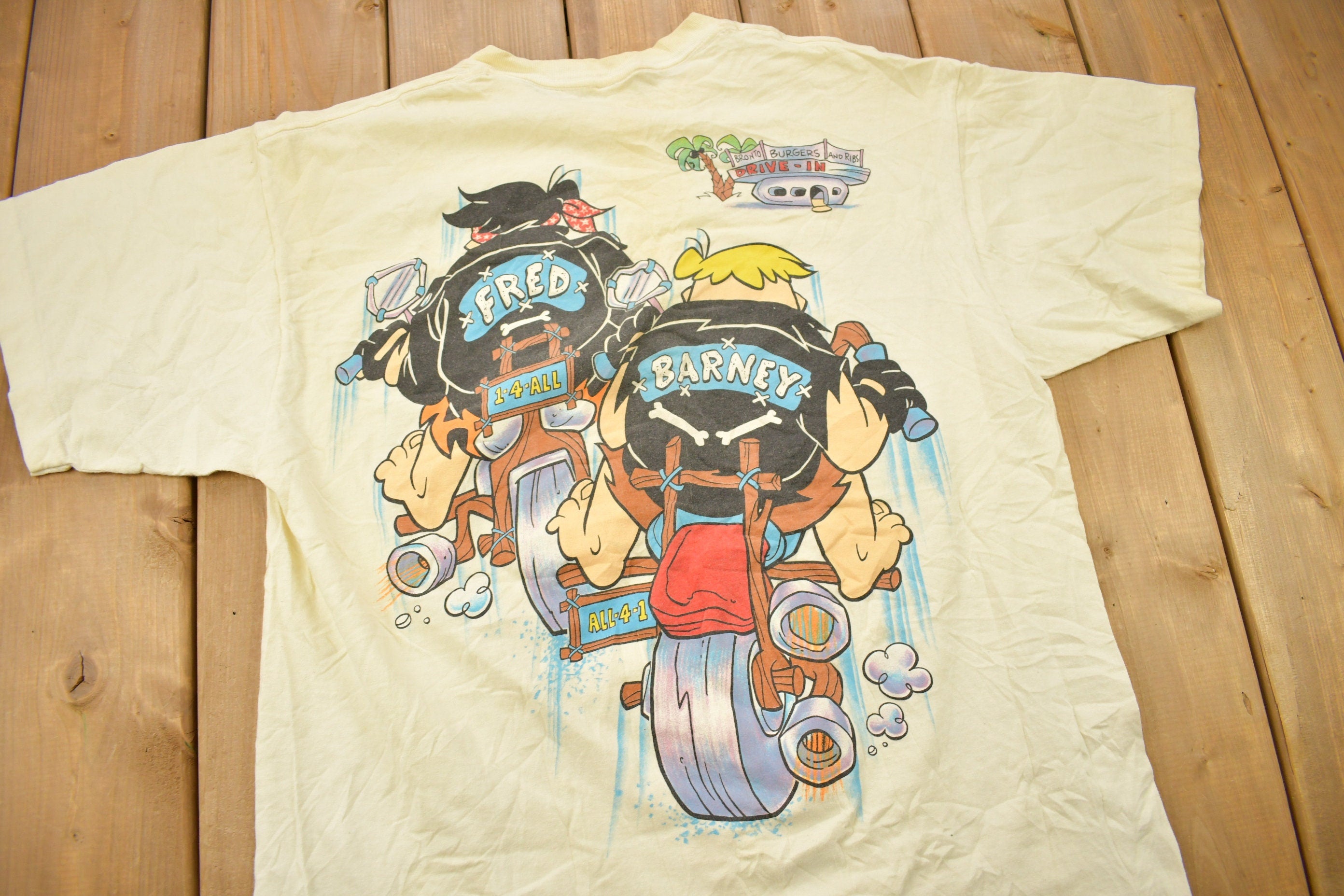 Vintage 1994 The Flintstones Fred Flintstones Double Sided Cartoon Promo T-Shirt
