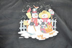 Vintage 1990s Morning Sun Cute Snowman Family Collared Crewneck Sweatshirt Men's L