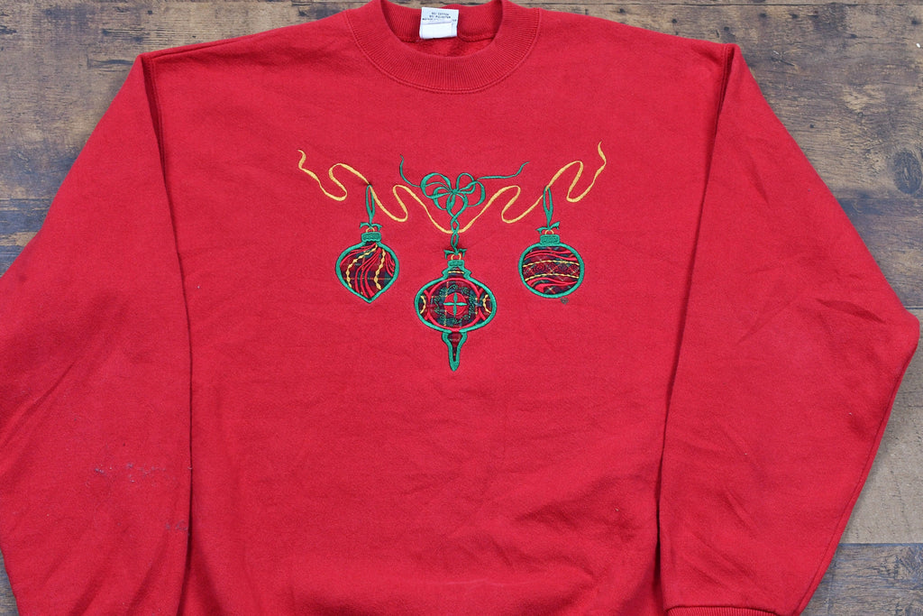 Vintage 1990s Embroidered Christmas Ornament Crewneck , Vintage Holiday Sweatshirt , Made In USA , Pullover Sweatshirt , Streetwear