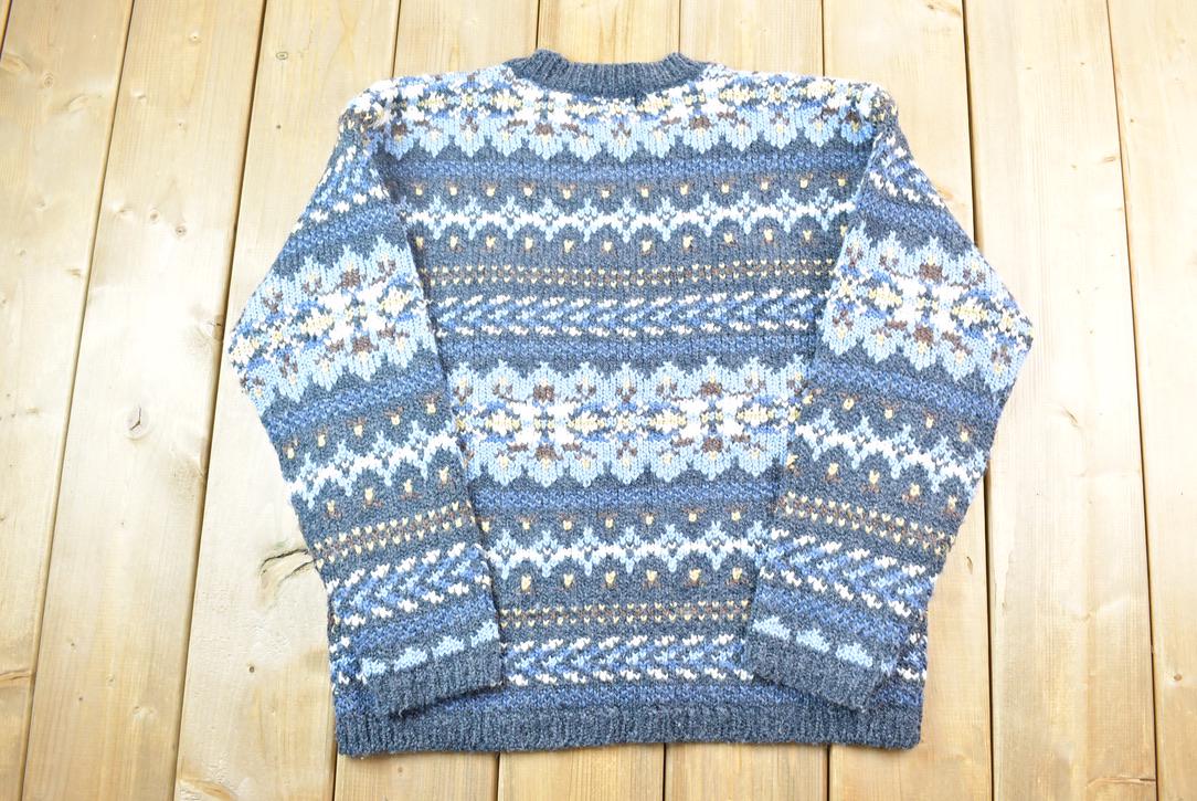 Vintage 1990s Christopher And Banks Blue Abstract Pattern Knit Crewneck Sweater