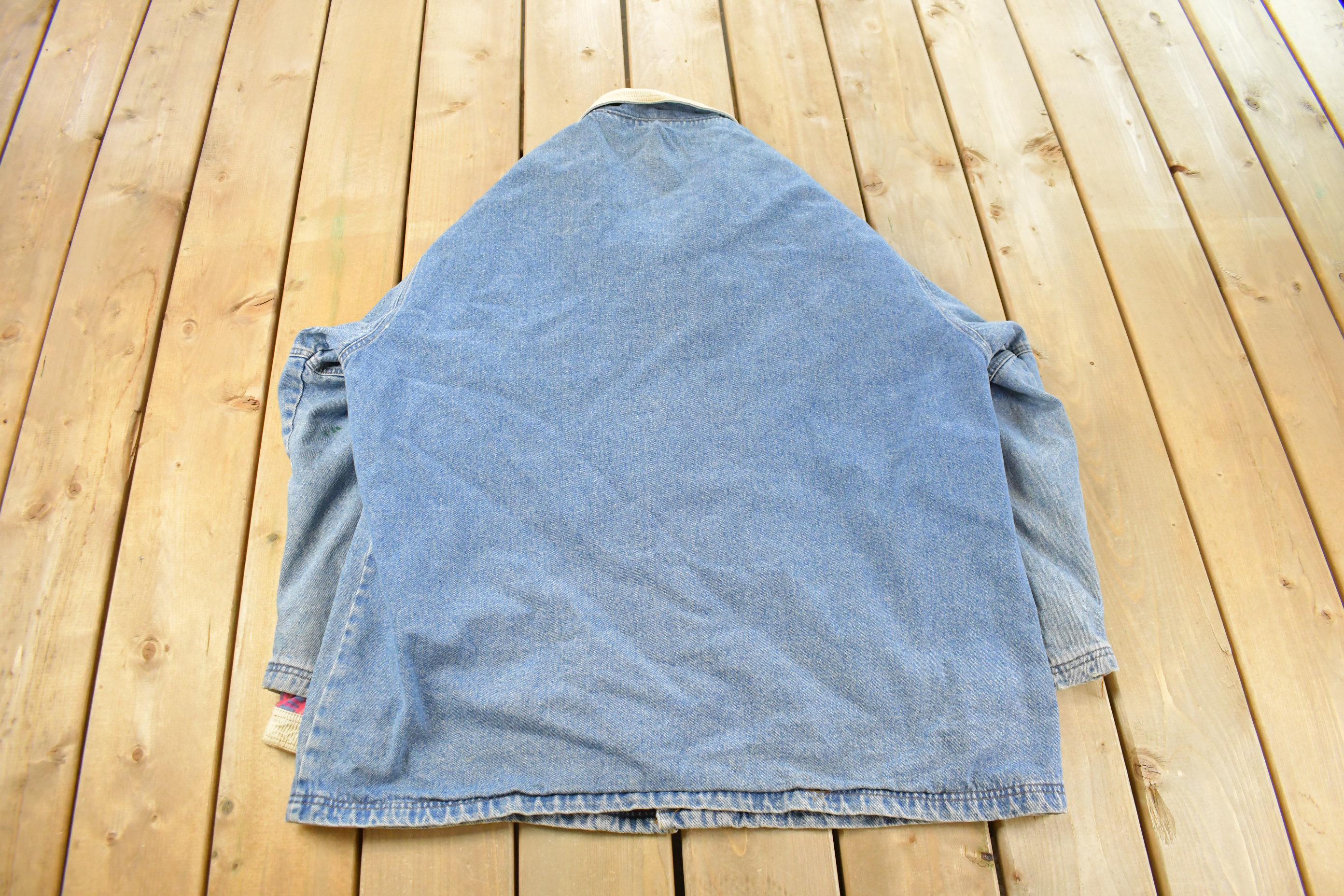 Vintage 1990s Cotton Ginny Plaid Lined Denim Jean Chore Coat Women's XL