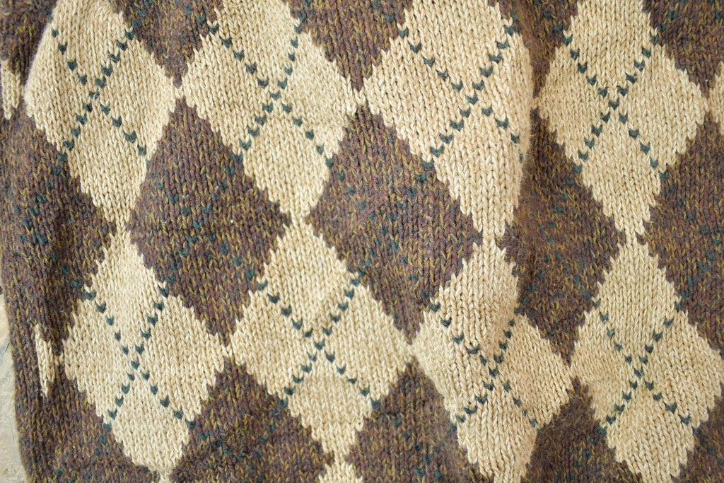 Vintage 1990s St Johns Bay Brown Argyle Knit V Neck Sweater Vest
