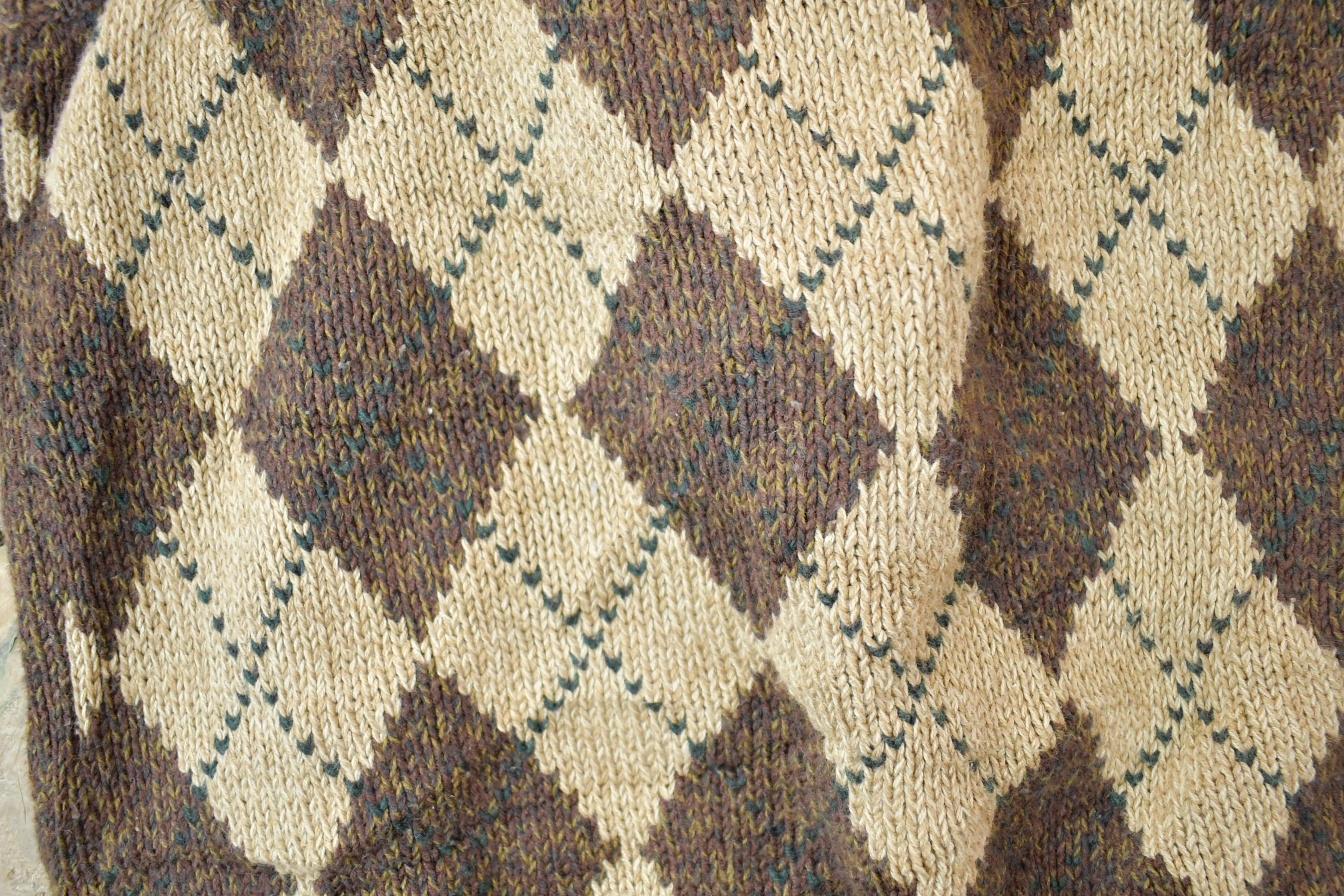 Vintage 1990s St Johns Bay Brown Argyle Knit V Neck Sweater Vest