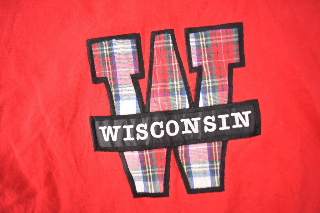 Vintage 1990s Wisconsin Embroidered Double Collar Crewneck Sweatshirt Made In USA