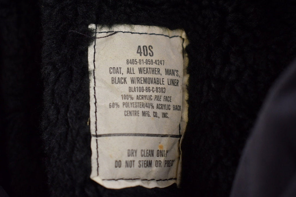 Vintage 1986 Military Black All Weather Wool Lined Trench Coat