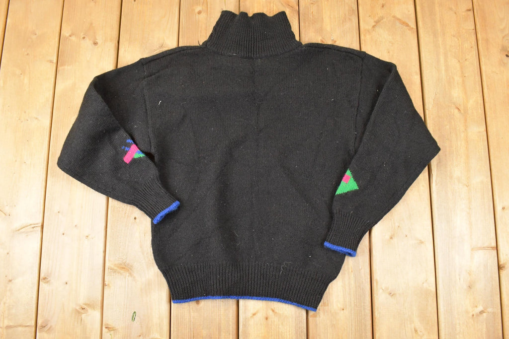 Vintage 1980s Aston Abstract Wool Knit Turtleneck Sweater Mens S