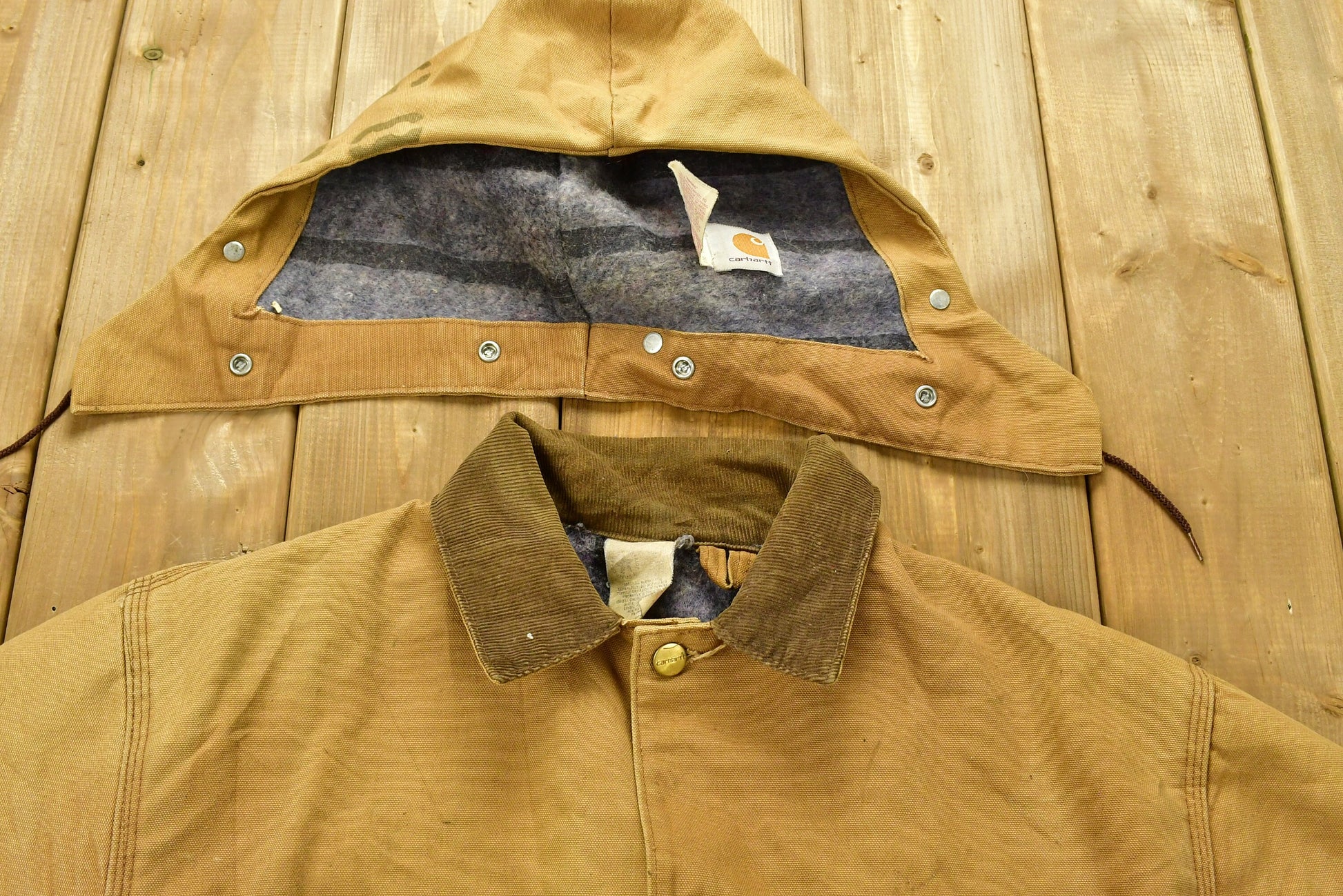 Vintage Carhartt Chore Coat Blanket Lined 1980s With Hood