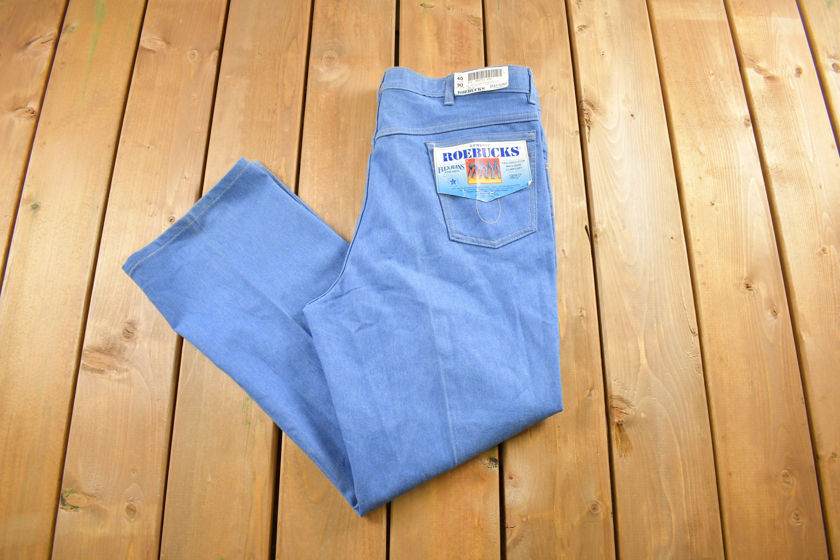 Vintage 1970s Deadstock Genuine Roebucks Flex Jeans Size 40 x 30