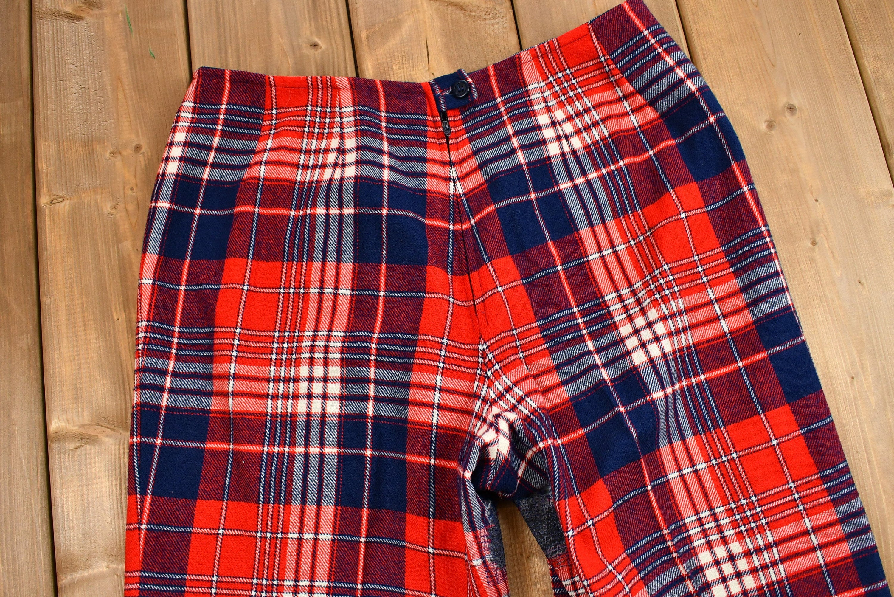 Vintage 1960s Distressed Pendleton Wool Plaid Flare Pants