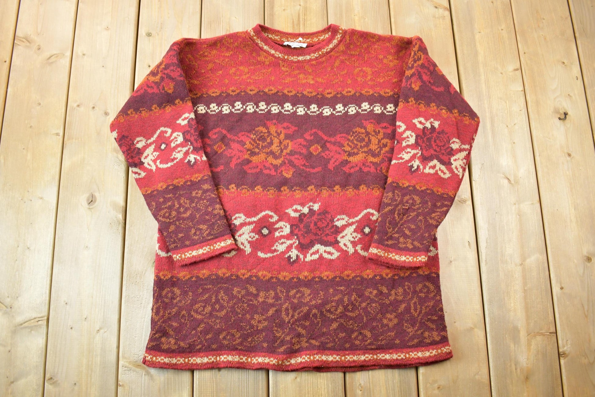 Vintage 1990s Basic Editions Red Knit Crewneck Sweater /