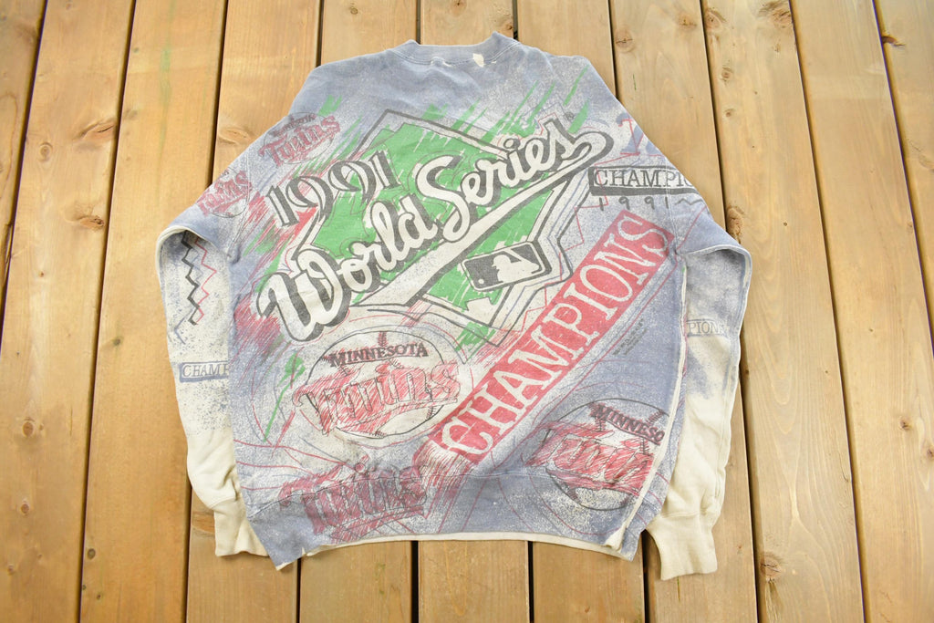 Vintage 1991 Minnesota Twins All Over Print MLB Crewneck Sweatshirt Men's Large